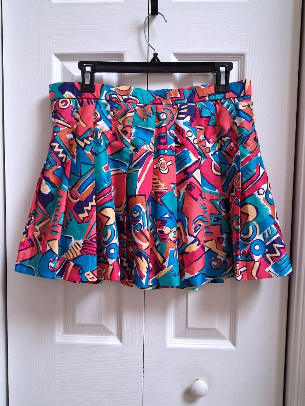 Vintage LILY'S of BEVERLY HILLS Y2K Multicolor Abstract Pleated Mini Skirt sz 14